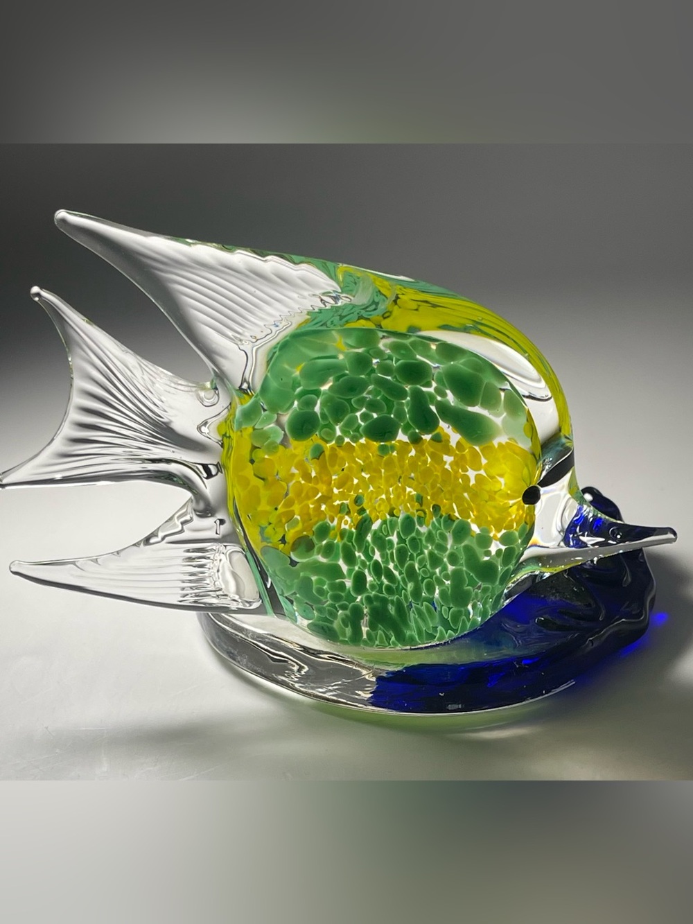 Murano-Style Art Glass Tropical Fish Tealight/Votive Candle Holder w/Blue Wave